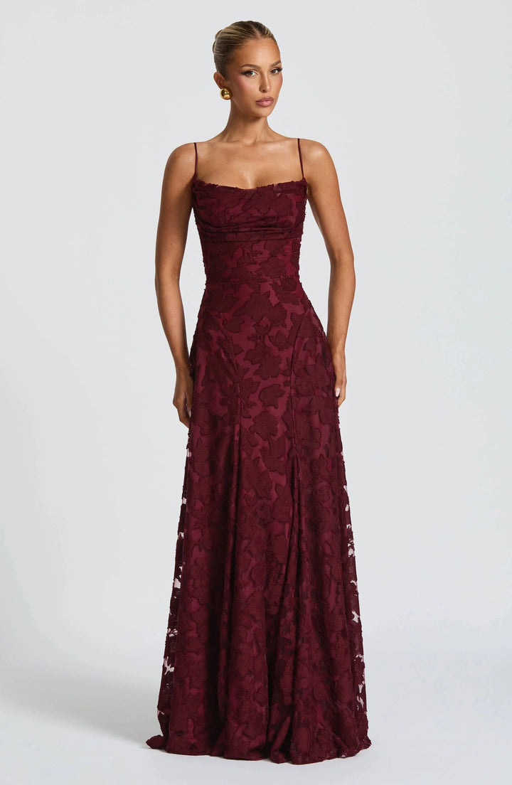 Emma & Rose Cape Town Maevy™ elegant cherry maxi dress with flowing fabric and stylish design, perfect for formal occasions.