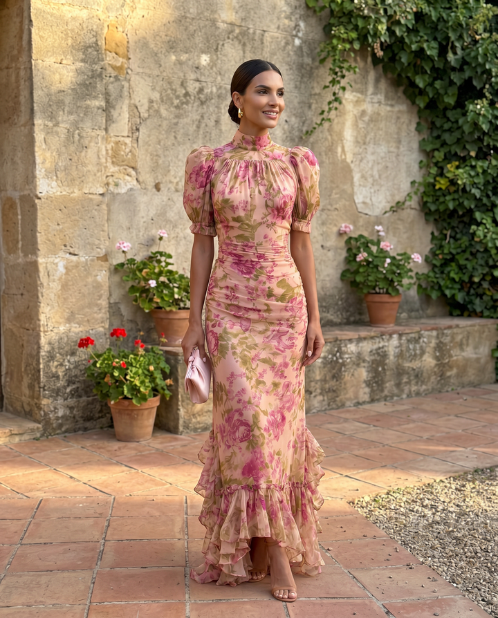 Photorealistic image of the Emma & Rose Cape Town Rosario Dress, showcasing its elegant design and flowy fabric.