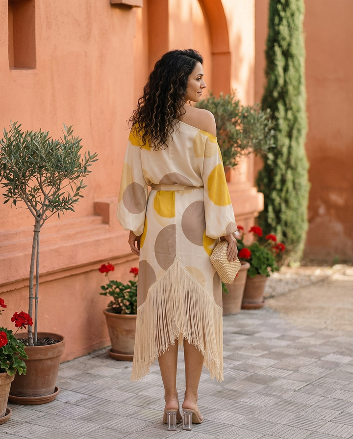 Photorealistic image of the Daniela Fringe Piece Set by Emma & Rose Cape Town, showcasing stylish fringe accessories on a model.