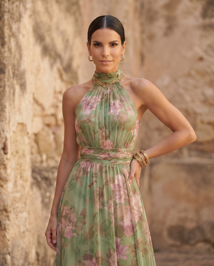 Elegant Olivia Dress by Emma & Rose Cape Town displayed on a mannequin in a high-resolution fashion photograph.
