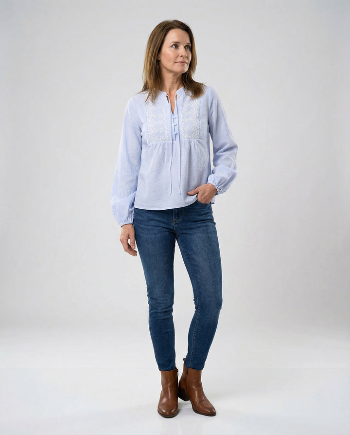 Embroidered Blouse for Women with Balloon Sleeves, view 3 - Elena Harper