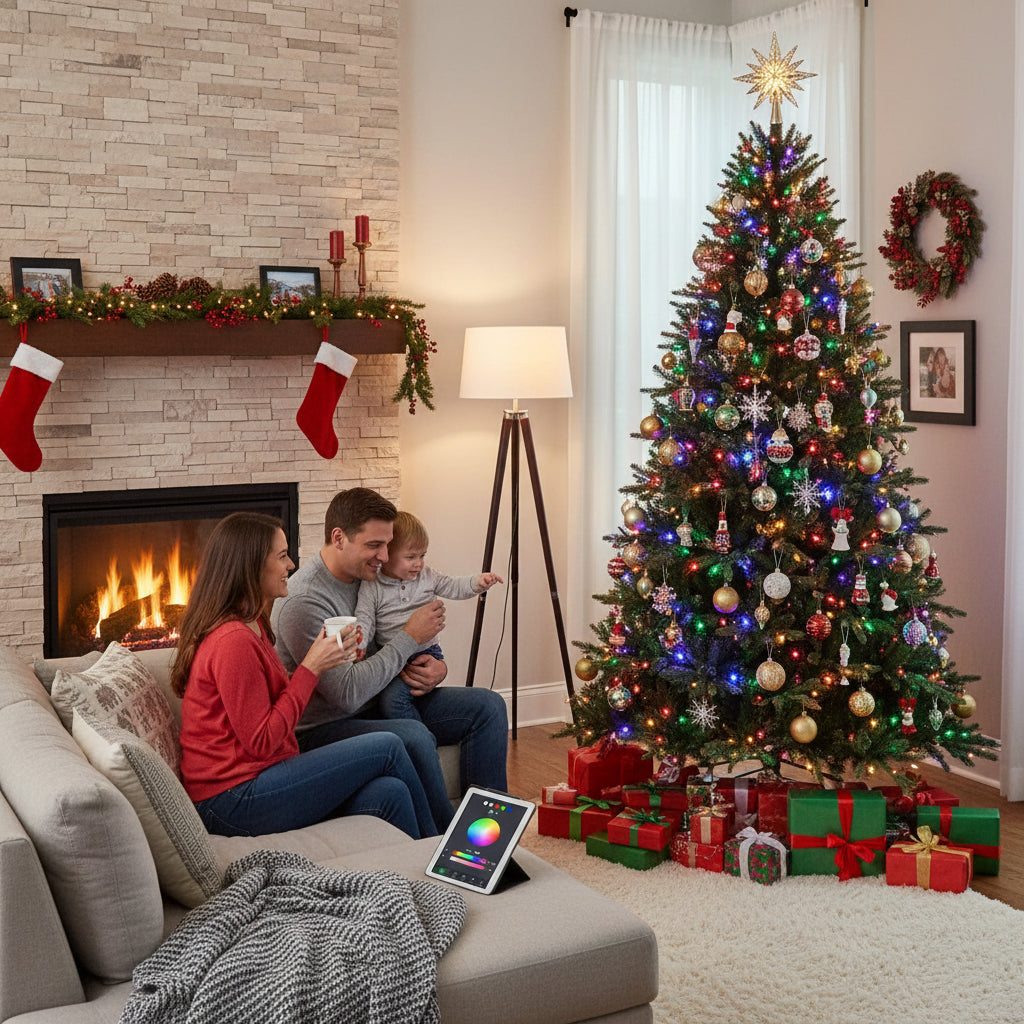 Fully Decorated Pre-Lit Artificial Christmas Tree with Fold-Flat Frame
