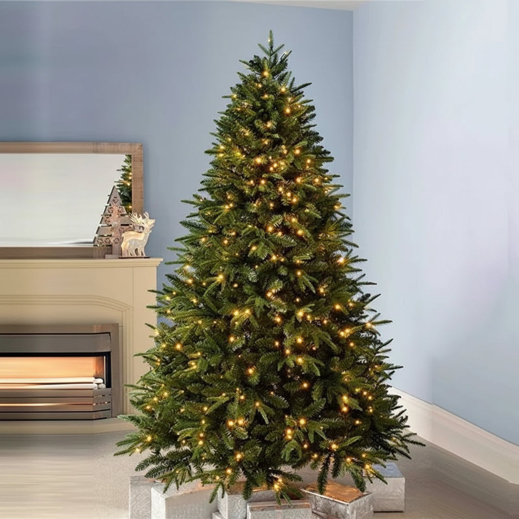 Fully Decorated Pre-Lit Artificial Christmas Tree with Fold-Flat Frame