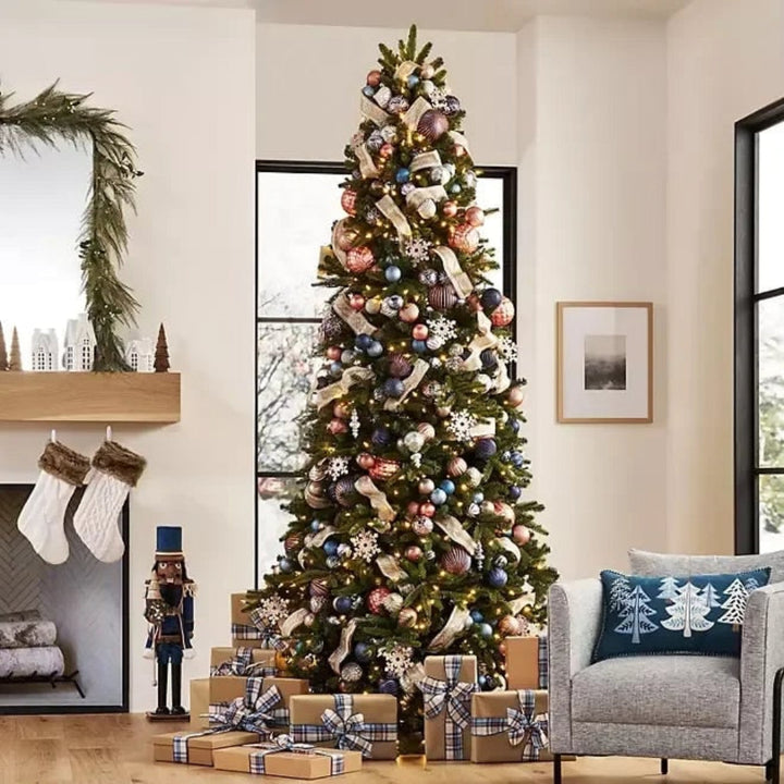Fully Decorated Pre-Lit Artificial Christmas Tree with Fold-Flat Frame
