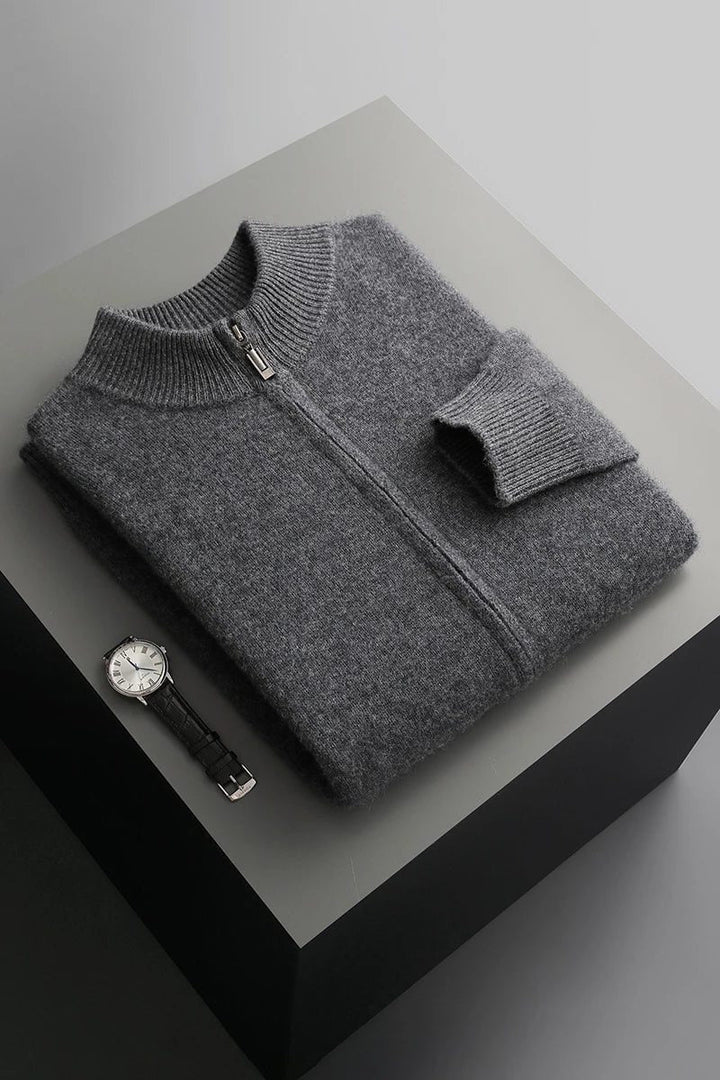 Knitted Cashmere Cardigan with Zipper for Men