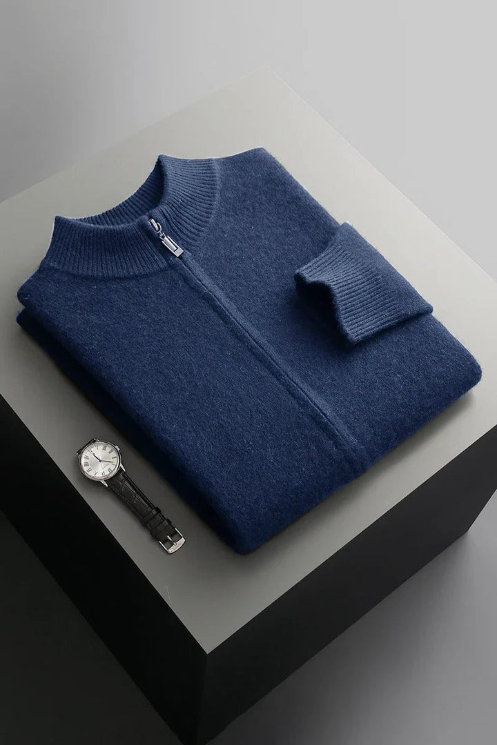 Knitted Cashmere Cardigan with Zipper for Men