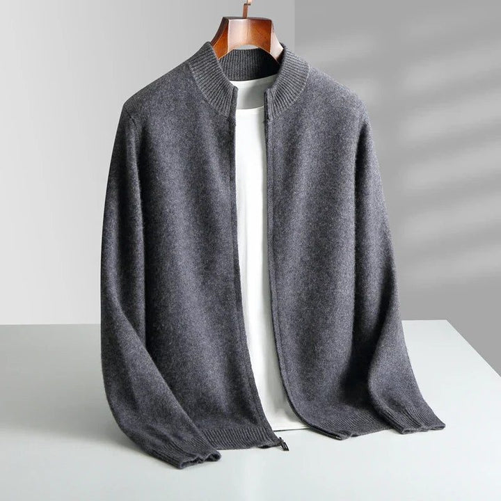 Knitted Cashmere Cardigan with Zipper for Men