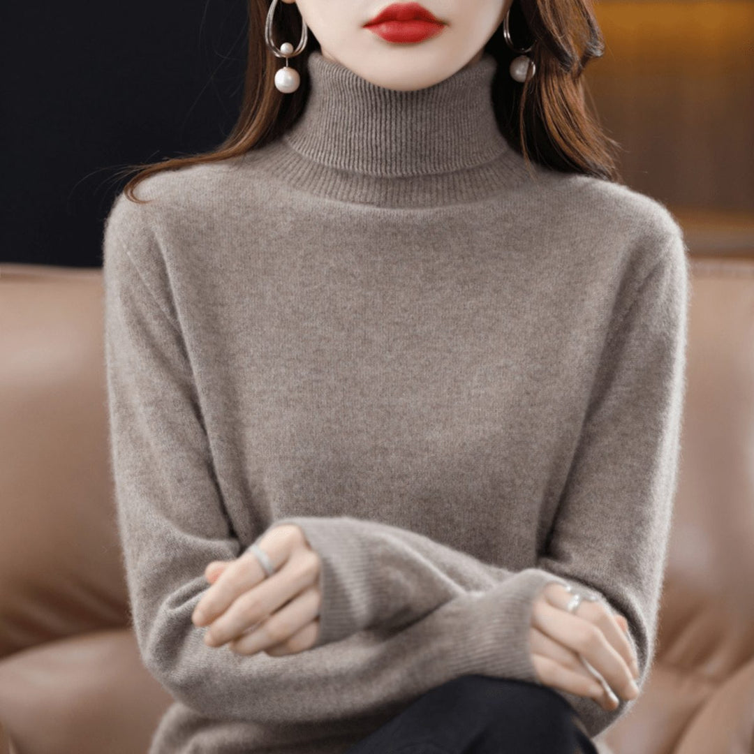Knitted Sweater with Stand-Up Collar for Women