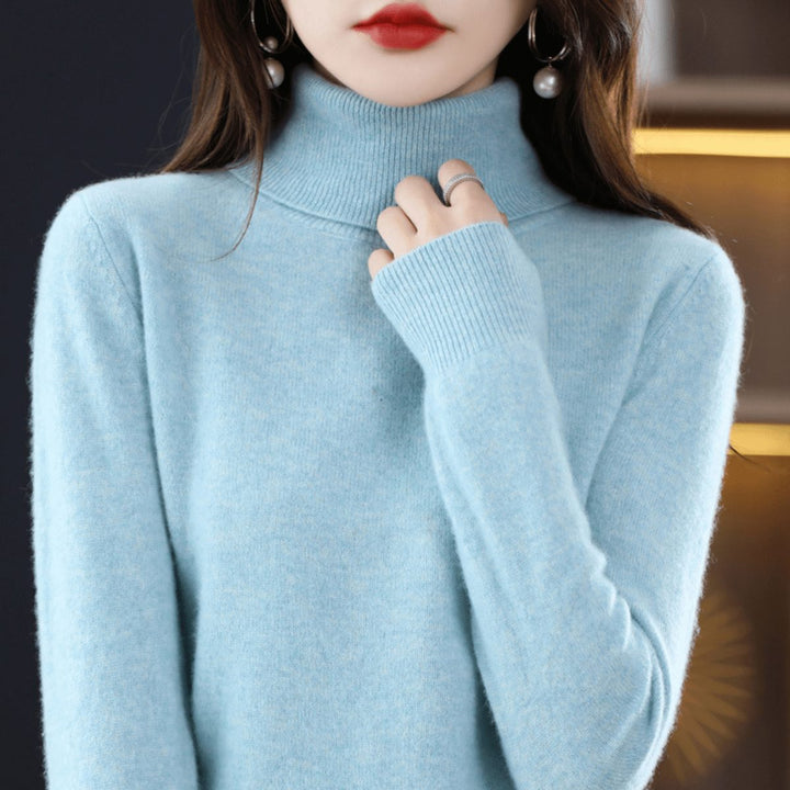 Knitted Sweater with Stand-Up Collar for Women