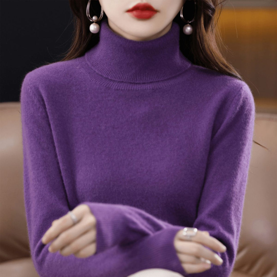 Knitted Sweater with Stand-Up Collar for Women