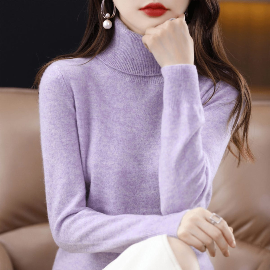 Knitted Sweater with Stand-Up Collar for Women