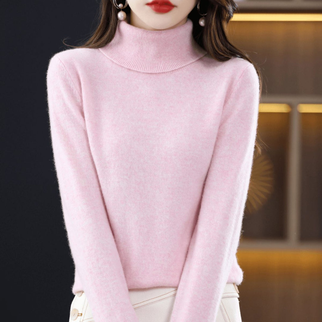 Knitted Sweater with Stand-Up Collar for Women