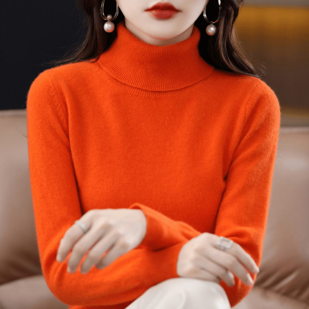 Knitted Sweater with Stand-Up Collar for Women