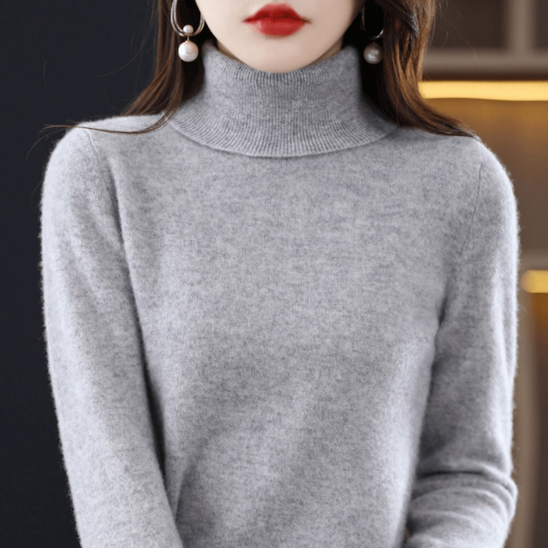 Knitted Sweater with Stand-Up Collar for Women