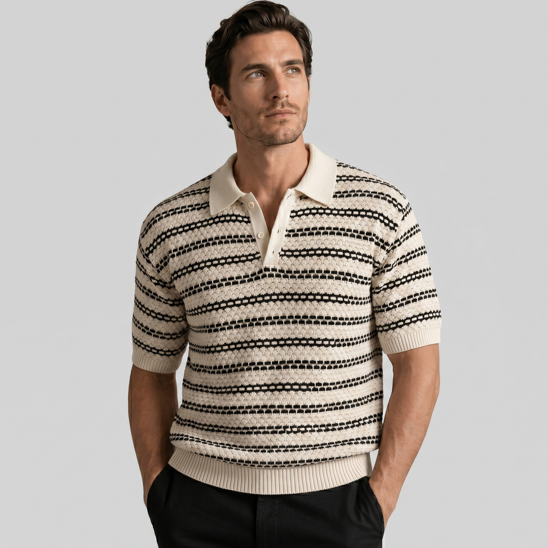 Knitted Polo Shirt Men Tailored Fit Long Sleeves Casual