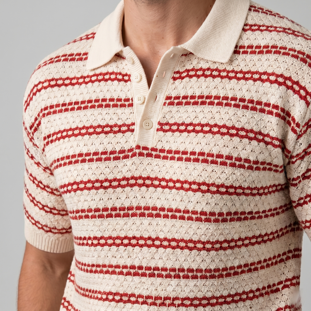 Knitted Polo Shirt Men Tailored Fit Long Sleeves Casual