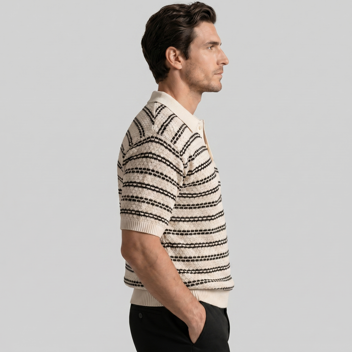 Knitted Polo Shirt Men Tailored Fit Long Sleeves Casual