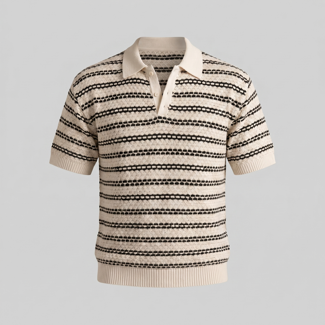Knitted Polo Shirt Men Tailored Fit Long Sleeves Casual