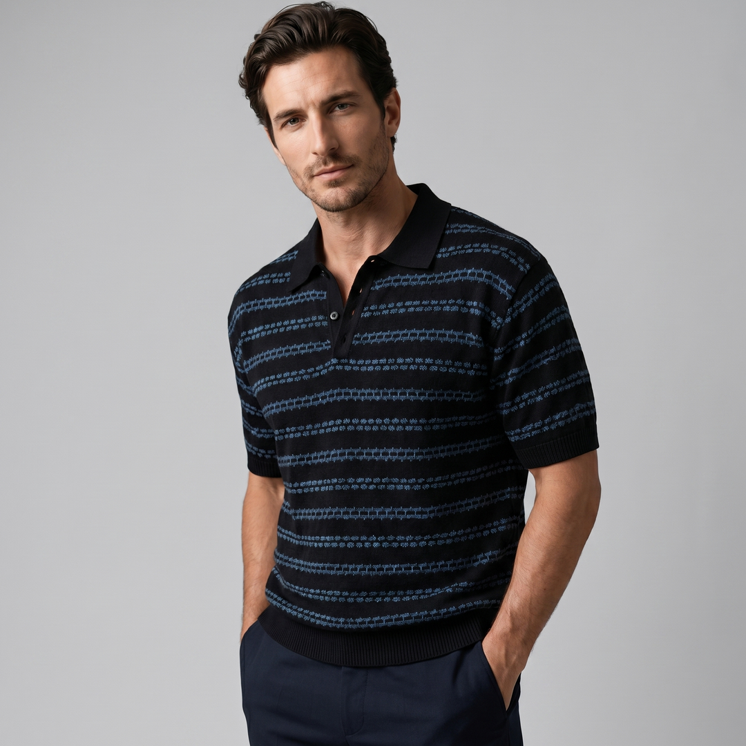 Knitted Polo Shirt Men Tailored Fit Long Sleeves Casual