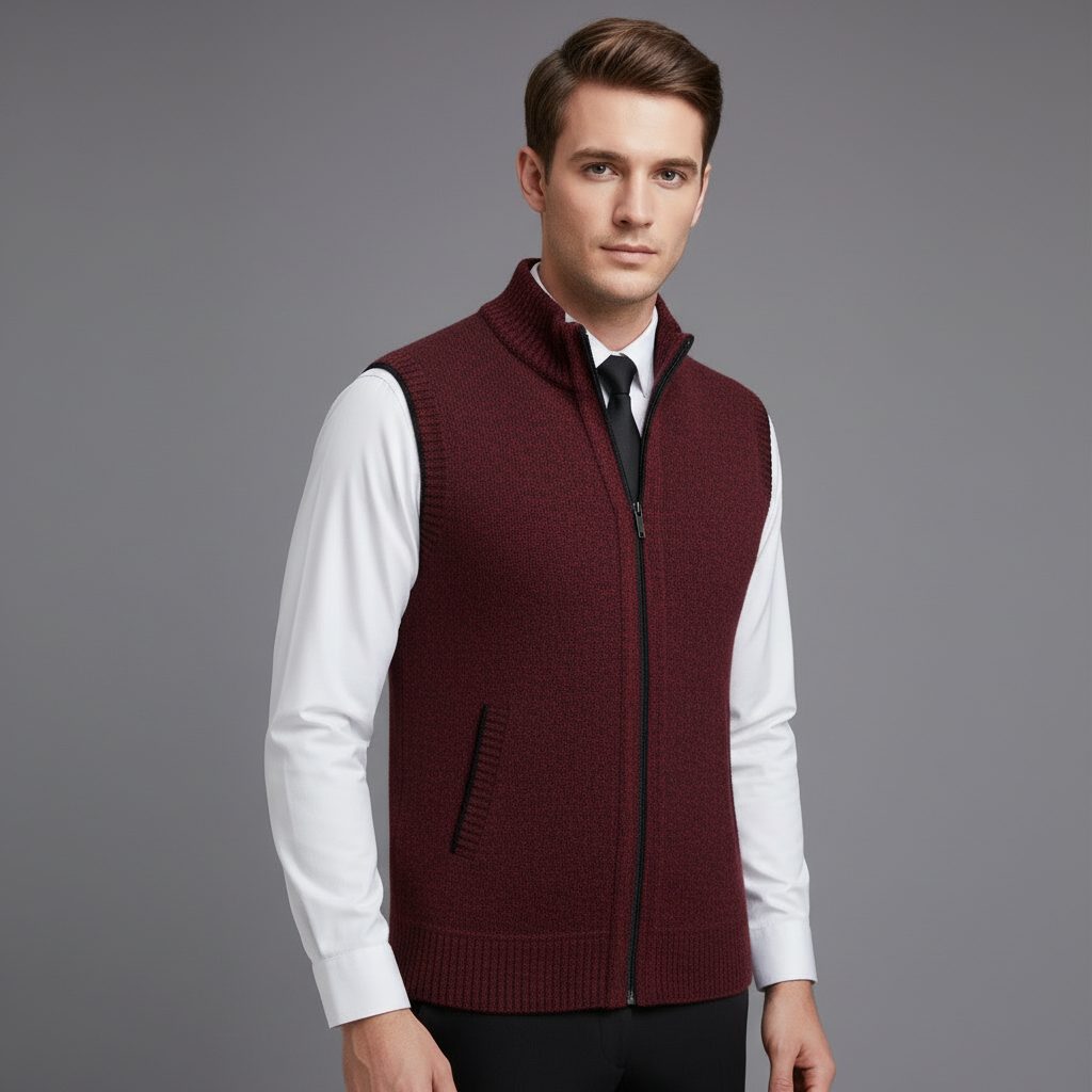 Knitted Zip-Up Vest for Men