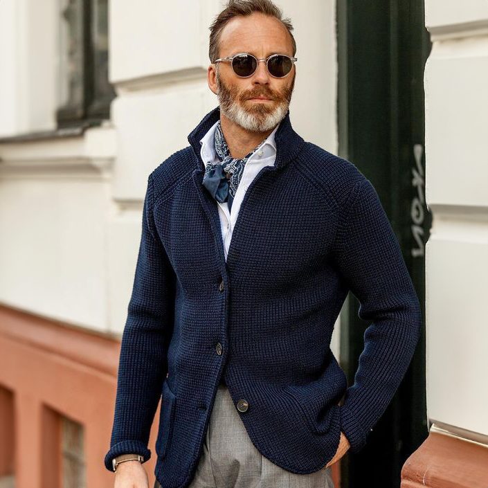 Knitted Cardigan Sweater with Button Closure for Men