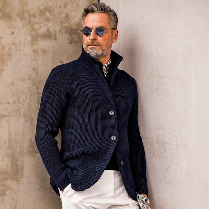 Knitted Cardigan Sweater with Button Closure for Men