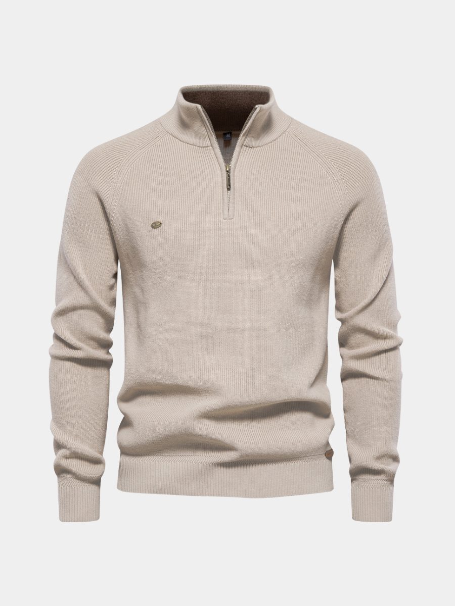 Knitted Sweater with Long Sleeves and Half-Zip for Men