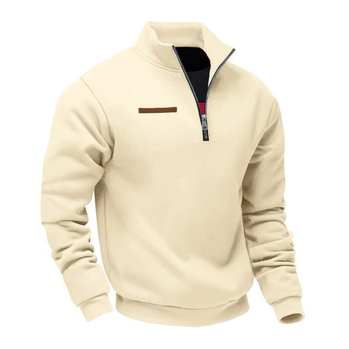 Knitted Sweater with Zipper and Stand-Up Collar for Men