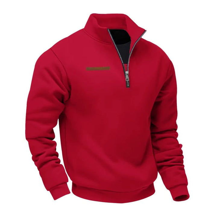 Knitted Sweater with Zipper and Stand-Up Collar for Men