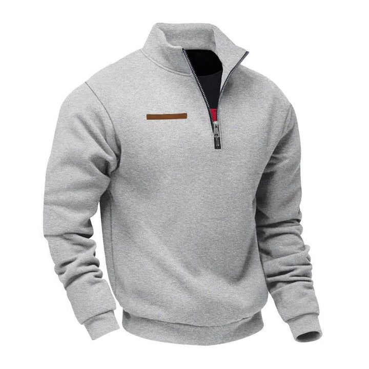 Knitted Sweater with Zipper and Stand-Up Collar for Men