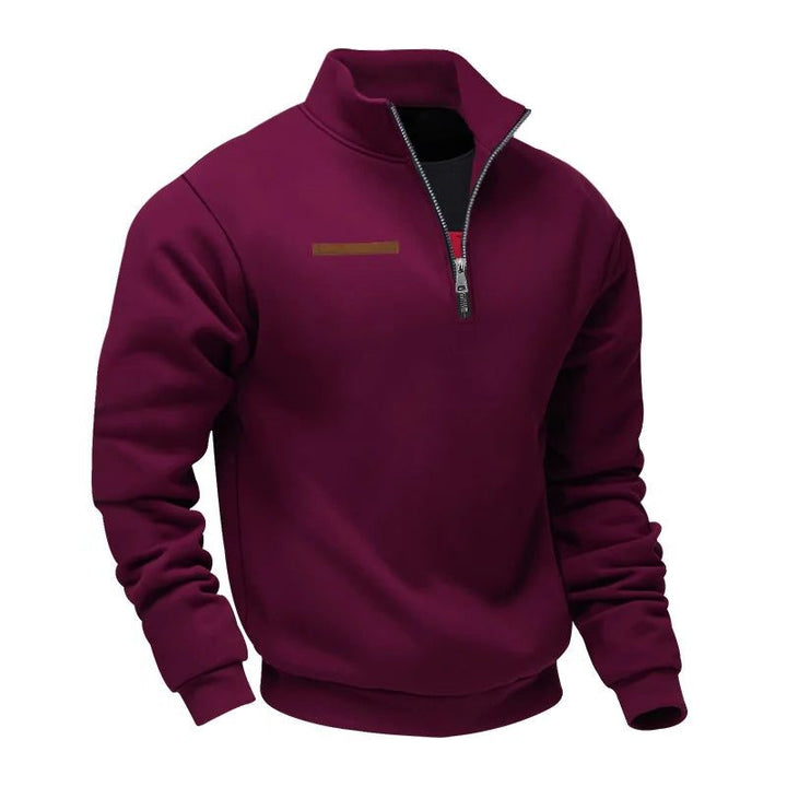 Knitted Sweater with Zipper and Stand-Up Collar for Men
