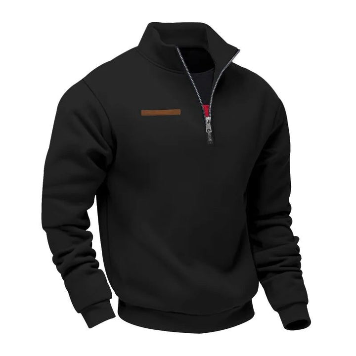 Knitted Sweater with Zipper and Stand-Up Collar for Men