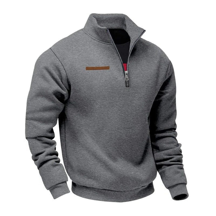 Knitted Sweater with Zipper and Stand-Up Collar for Men