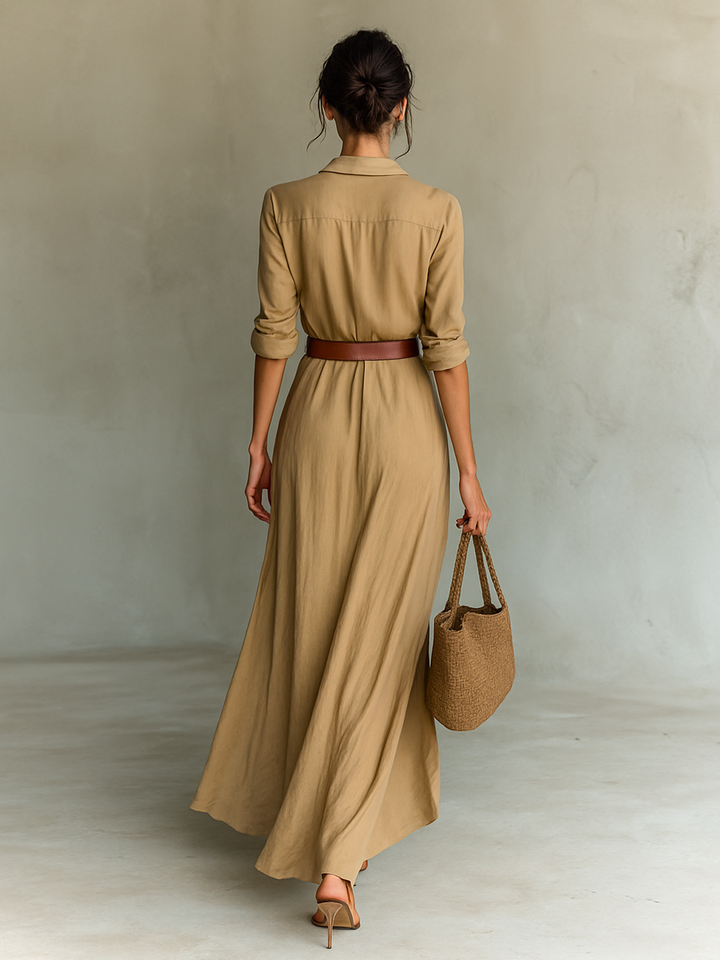 Danielle Elegant Belted Maxi Shirt Dress - Elena Harper
