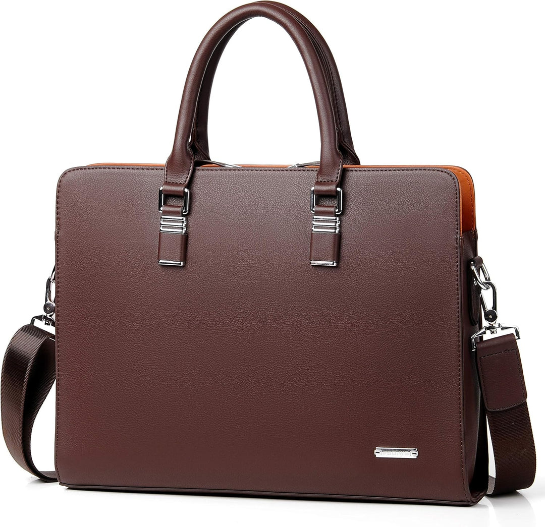 Men's Genuine Leather Business Briefcase with Multiple Compartments