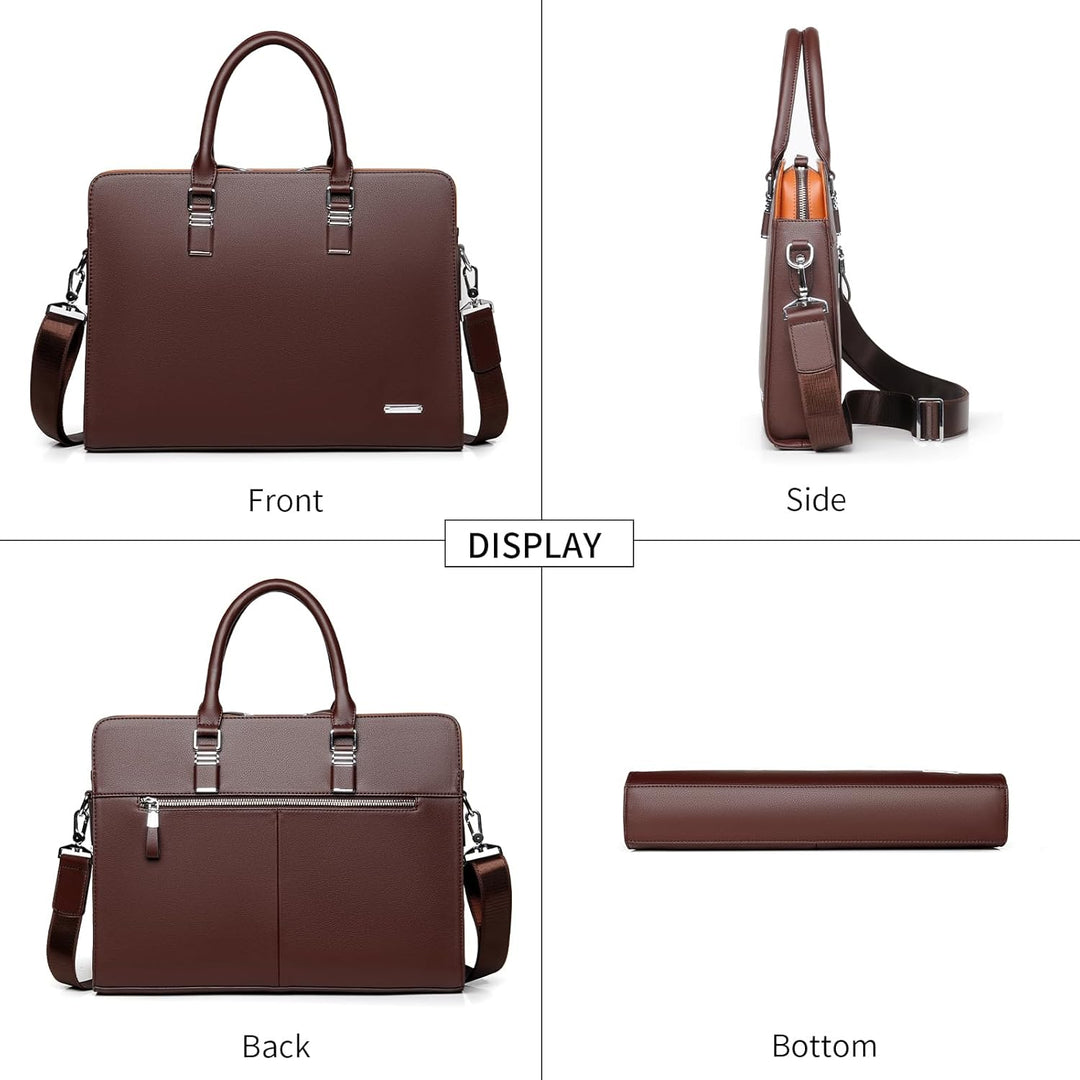 Men's Genuine Leather Business Briefcase with Multiple Compartments