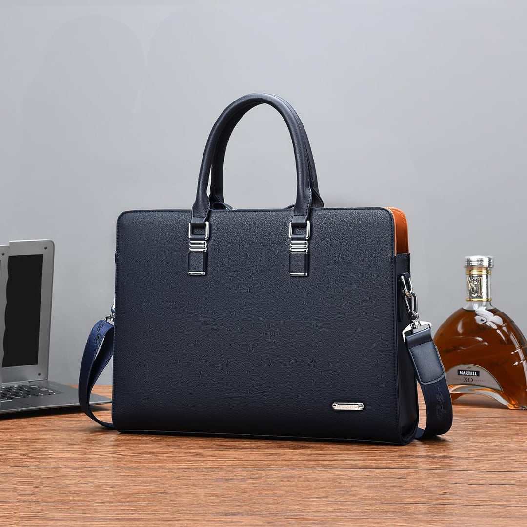 Men's Genuine Leather Business Briefcase with Multiple Compartments