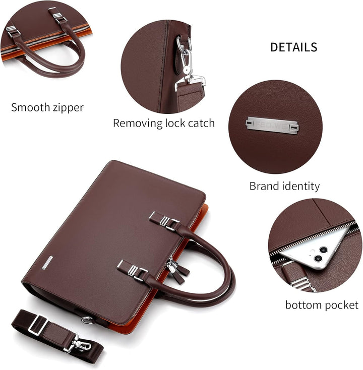 Men's Genuine Leather Business Briefcase with Multiple Compartments