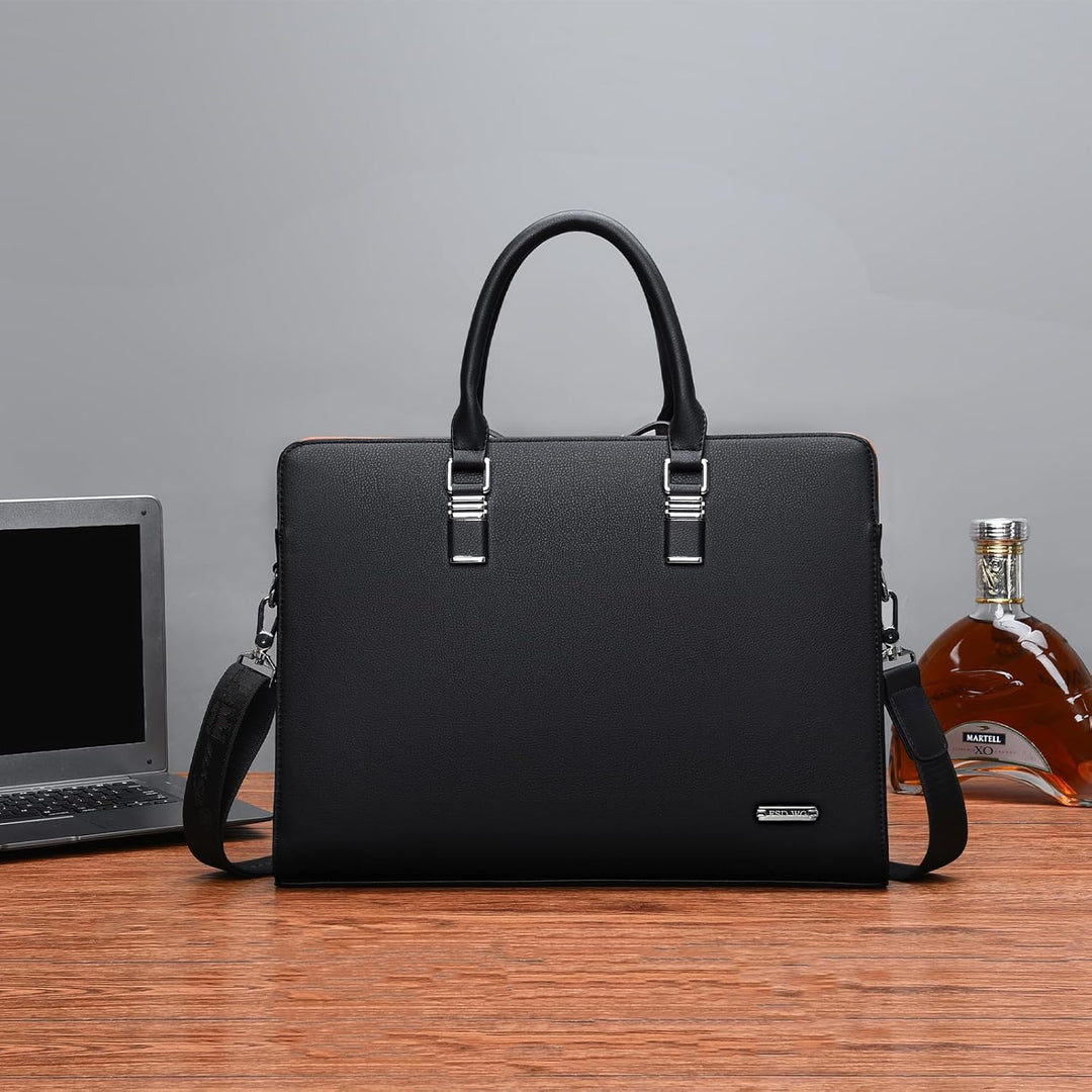 Men's Genuine Leather Business Briefcase with Multiple Compartments