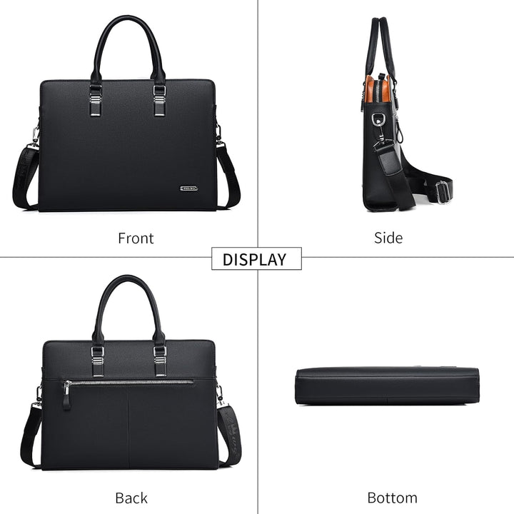 Men's Genuine Leather Business Briefcase with Multiple Compartments
