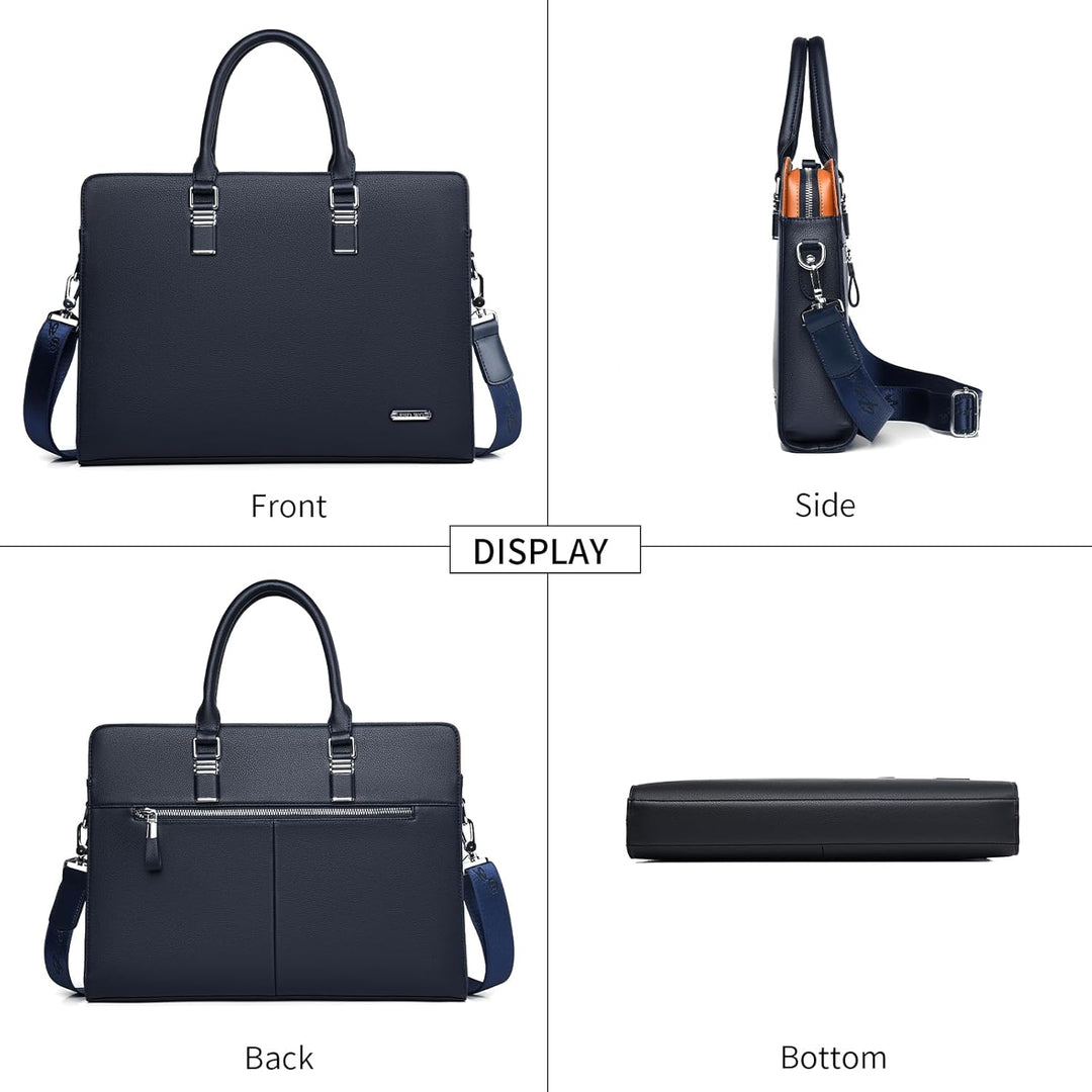 Men's Genuine Leather Business Briefcase with Multiple Compartments