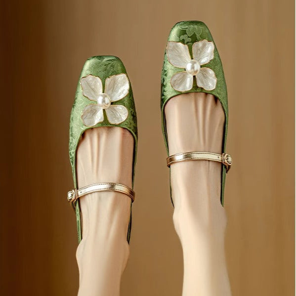 Montarello Floral Slingback Heels for Women with Square Heel