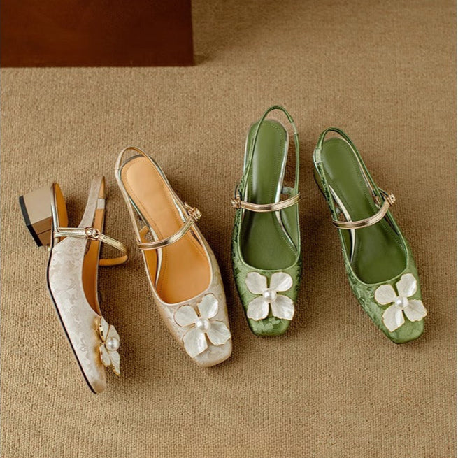 Montarello Floral Slingback Heels for Women with Square Heel