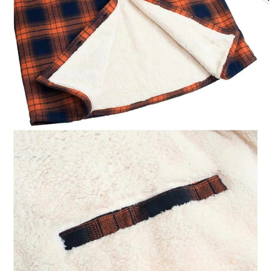 Checked Long Winter Coat with Fleece Lining for Women