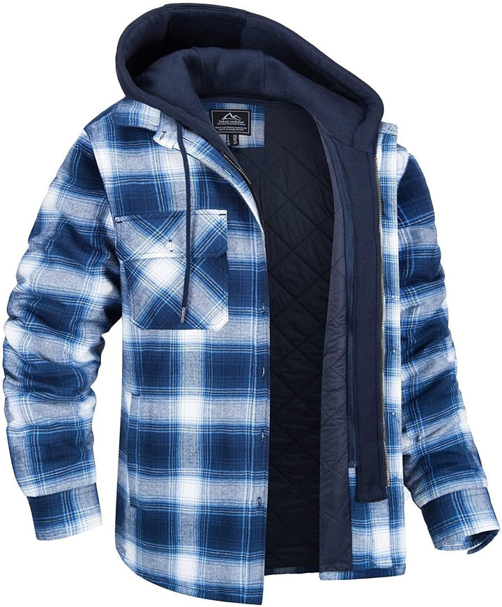 Checked Overshirt with Hood for Men