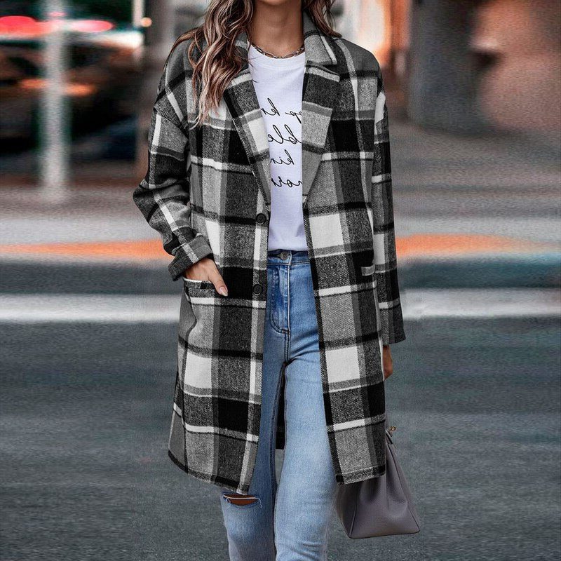 Checked Jacket with Long Sleeves for Women