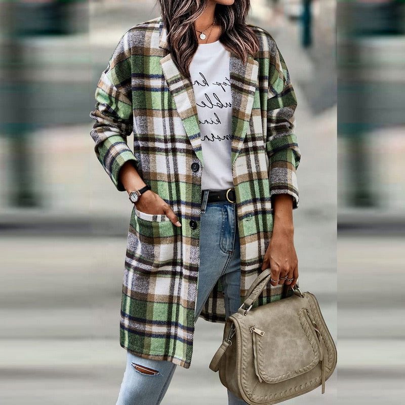 Checked Jacket with Long Sleeves for Women