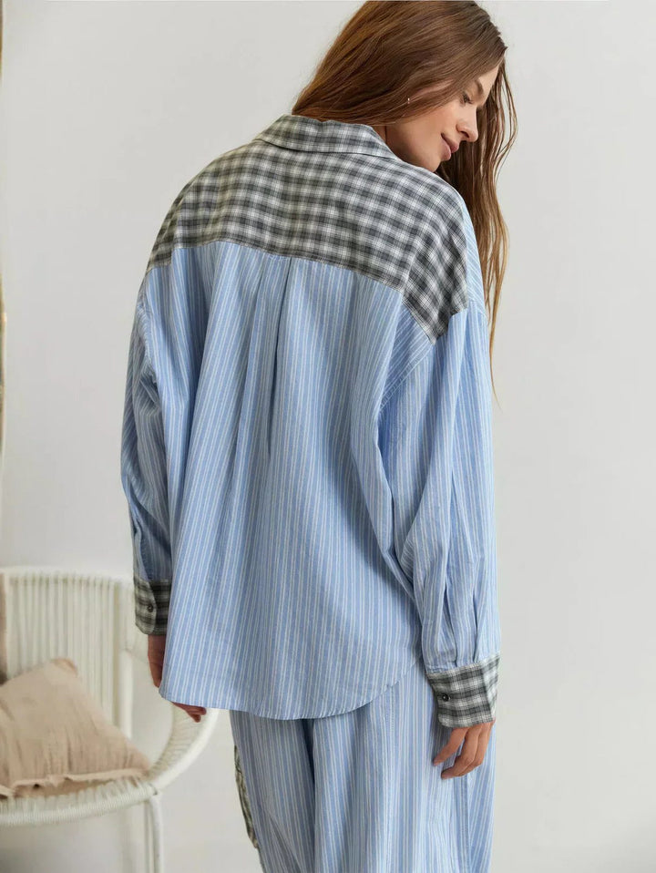 Checked Pajama Set with Long Sleeves for Women