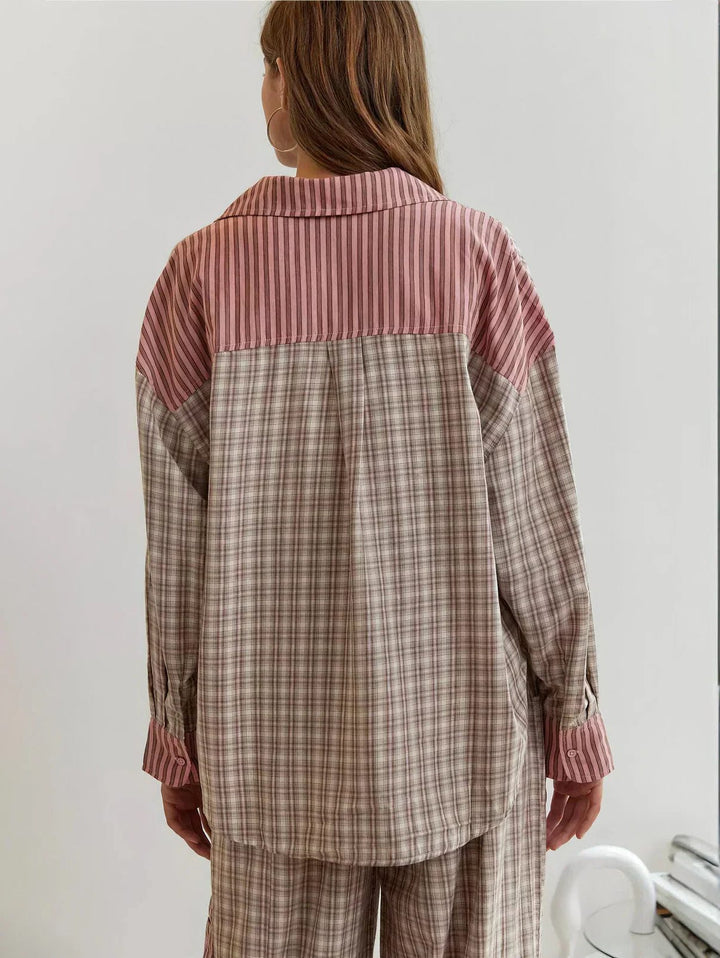 Checked Pajama Set with Long Sleeves for Women