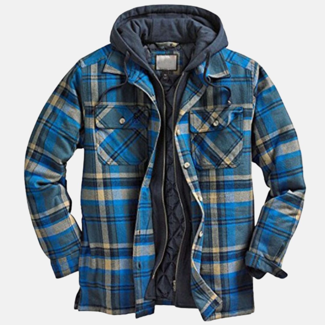 Checked Mid Jacket with Hood for Men